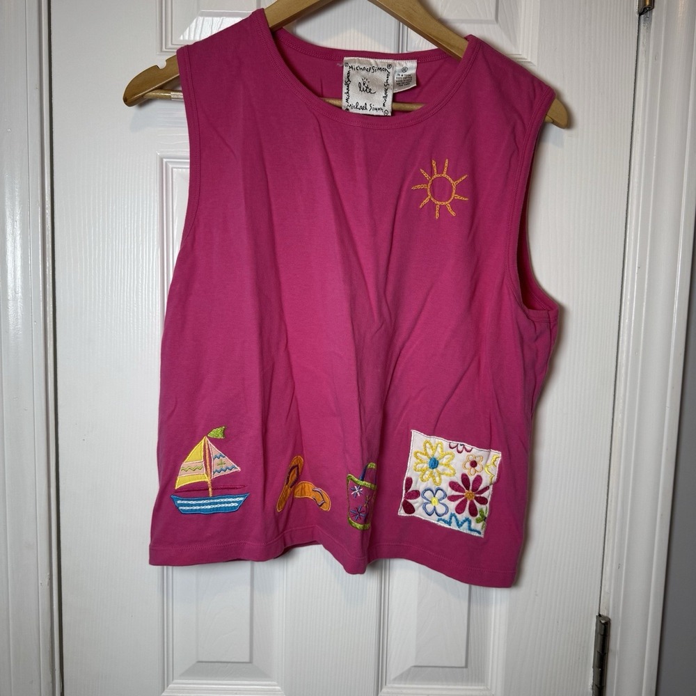Michael Simon Lite XL Pink Tank Top 100%Cotton Summer Sun Beach Flops Beach Vtg